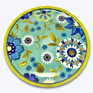 Palm Restaurant 18” Blue Green Floral Melamine Round Serving Platter Large Tray